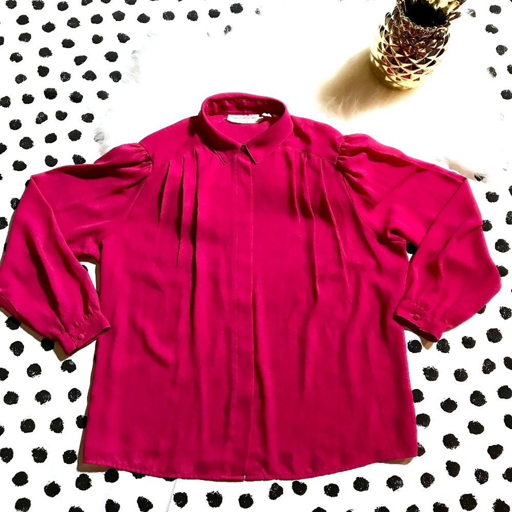 CHAUS 80's Vintage Secretary Blouse Sz 38 18-20